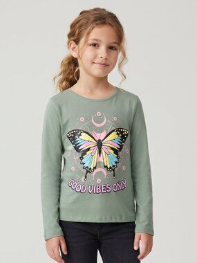 Just 2 Cute Girls Butterfly Good Vibes Only Long Sleeve Graphic Tee 7/8